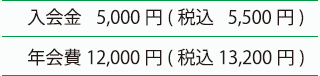 入会金5,000円（税込5,500円）・年会費12,000円（税込13,200円）